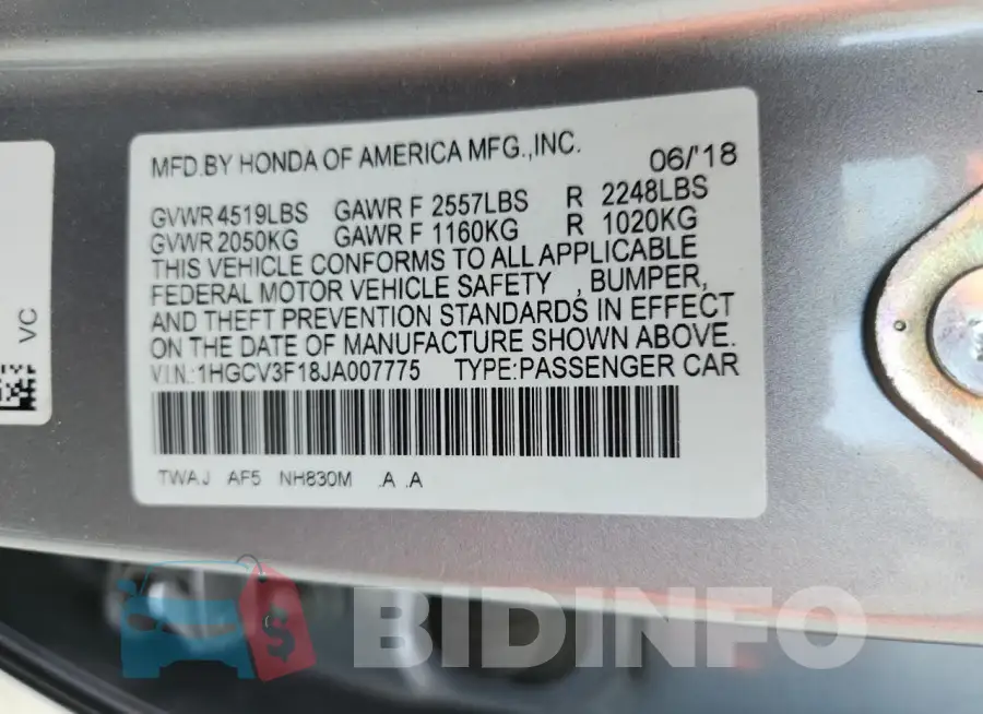 1HGCV3F18JA007775 Photo# 12