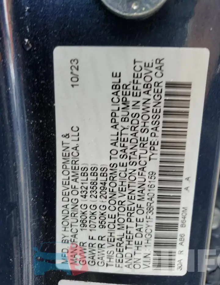 1HGCY1F38RA016159 Photo# 12