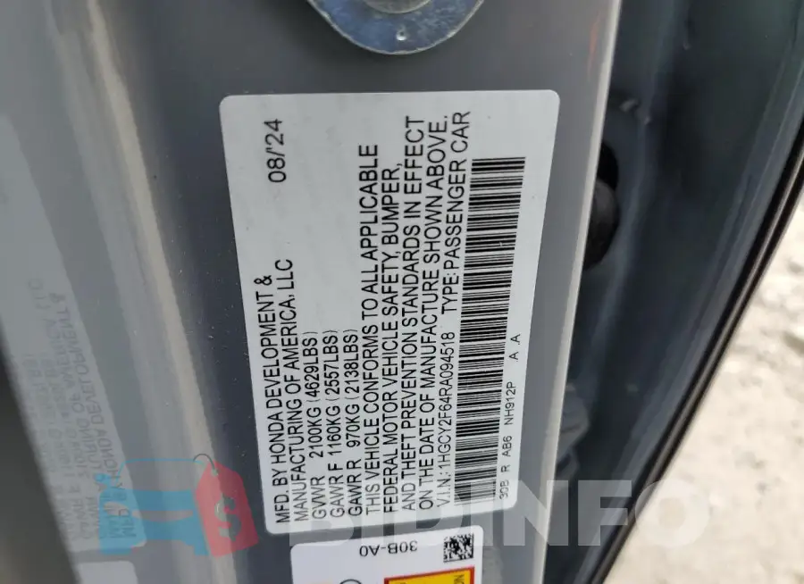 1HGCY2F64RA094518 Photo# 13