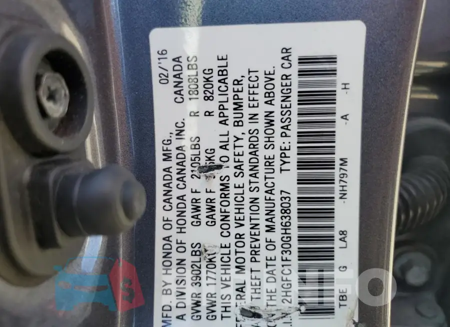 2HGFC1F30GH638037 Photo# 12