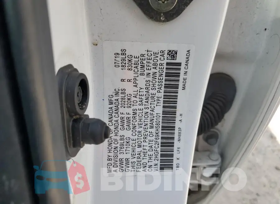 2HGFC2F69KH580101 Photo# 13