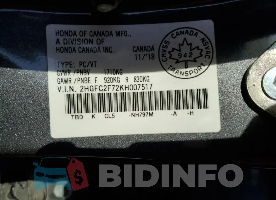 2HGFC2F72KH007517 Photo# 13