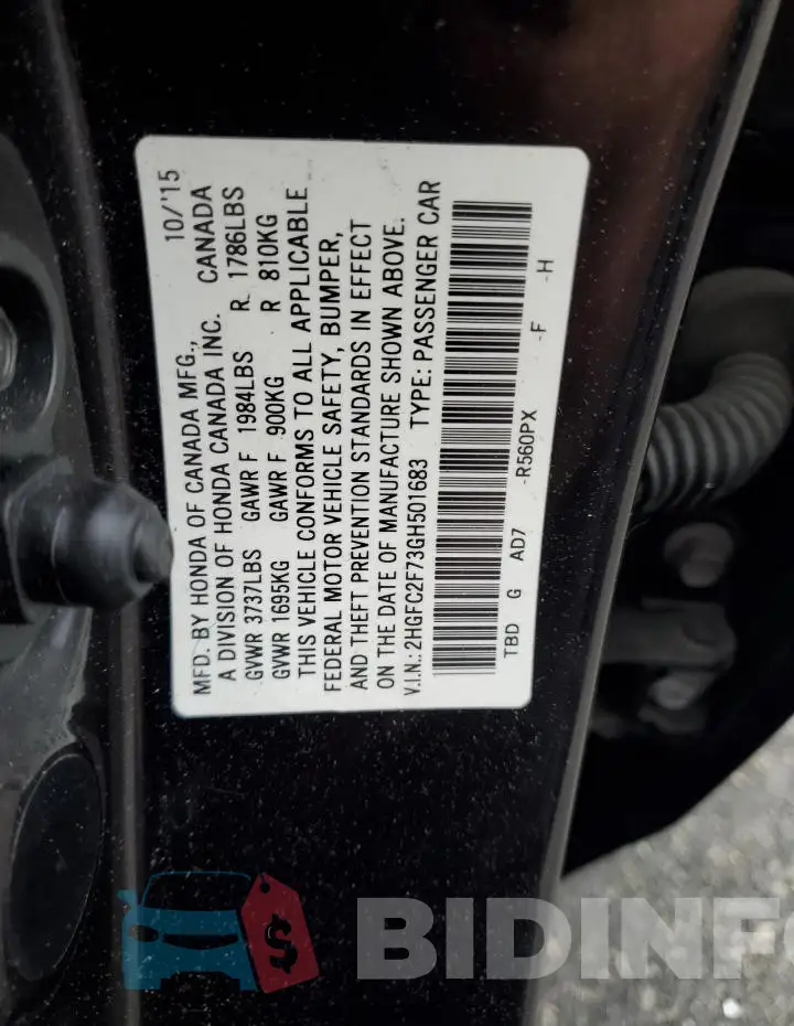 2HGFC2F73GH501683 Photo# 12