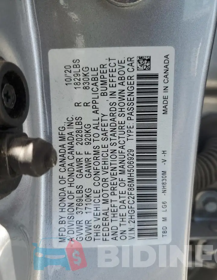 2HGFC2F86MH506929 Photo# 13