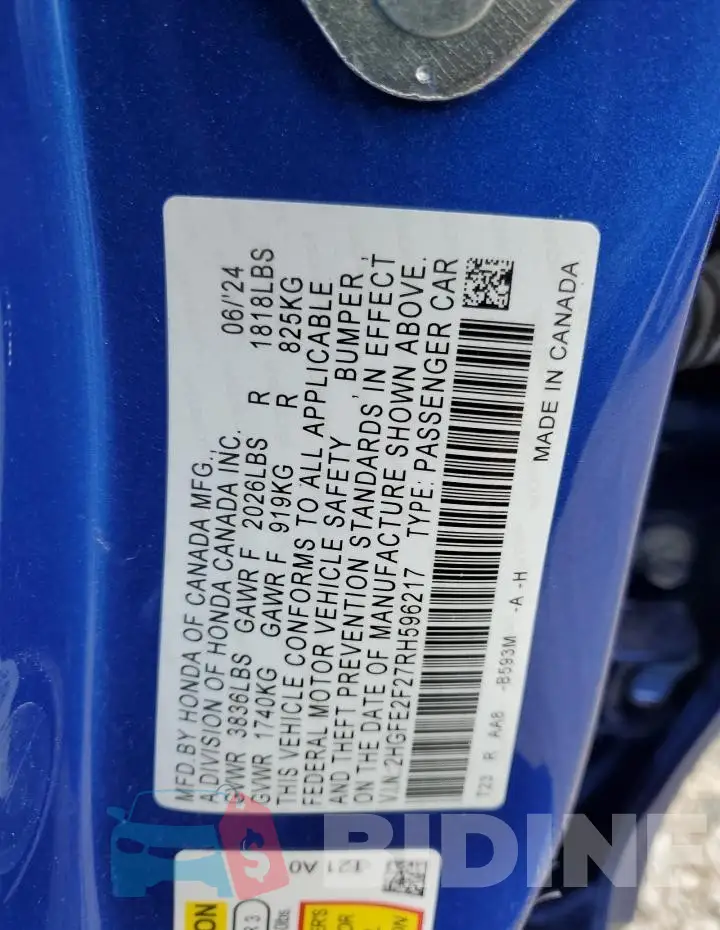 2HGFE2F27RH596217 Photo# 12