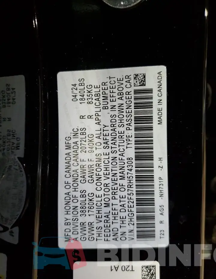 2HGFE2F57RH574308 Photo# 12