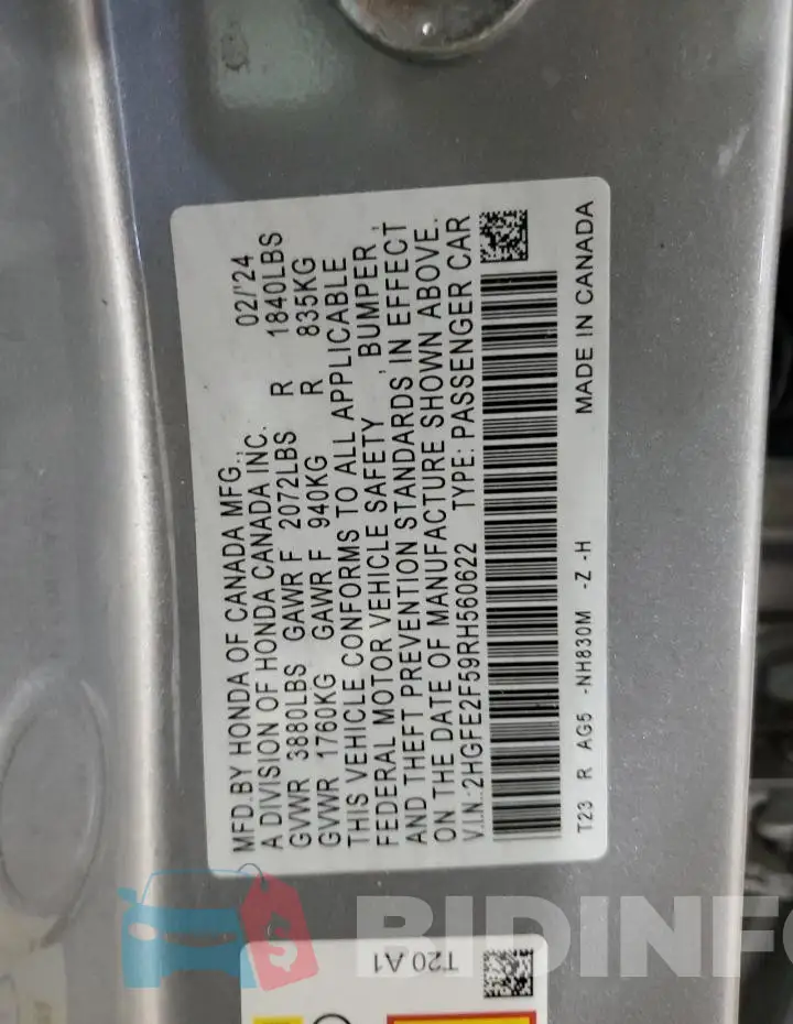 2HGFE2F59RH560622 Photo# 12