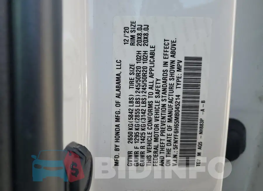 5FNYF6H65MB045214 Photo# 13