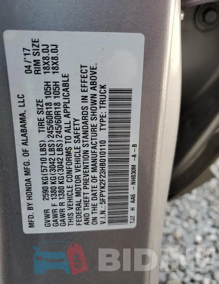 5FPYK2F23HB010110 Photo# 13