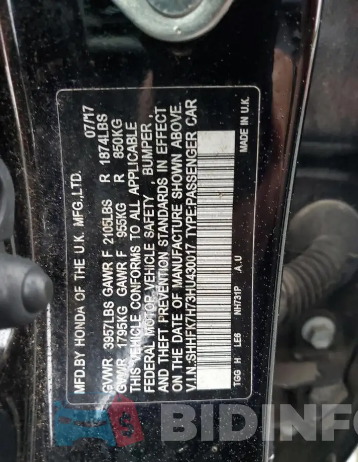 SHHFK7H73HU430017 Photo# 13