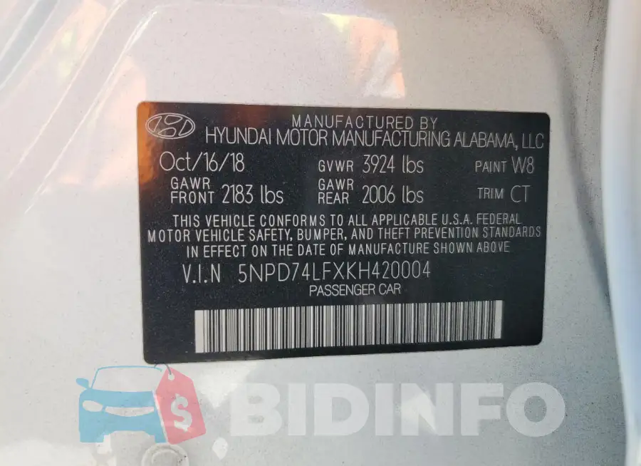 5NPD74LFXKH420004 Photo# 13