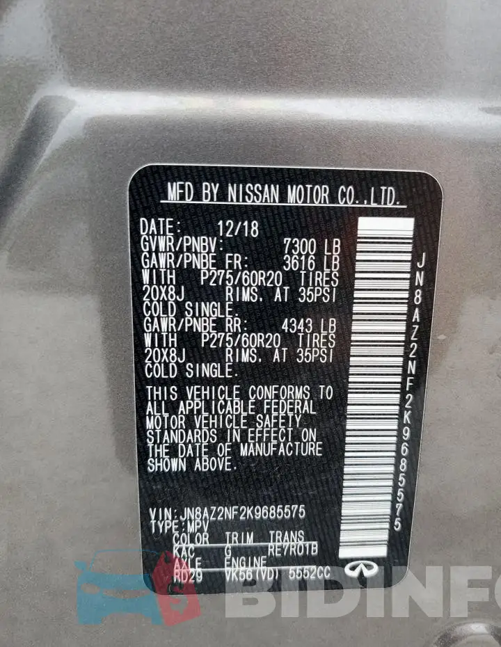 JN8AZ2NF2K9685575 Photo# 13