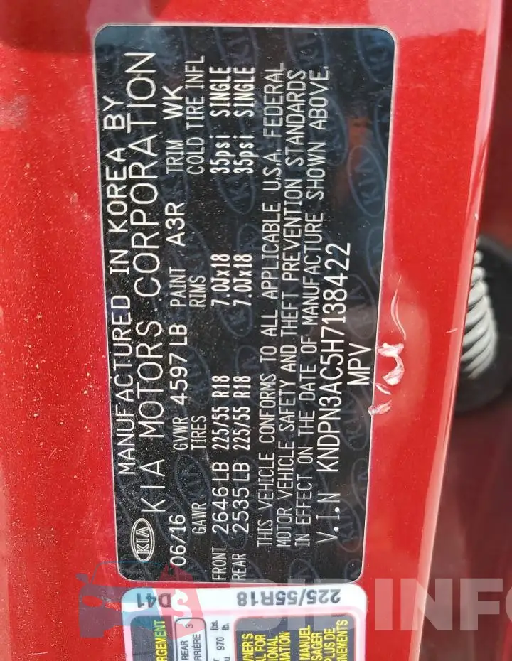KNDPN3AC5H7138422 Photo# 13