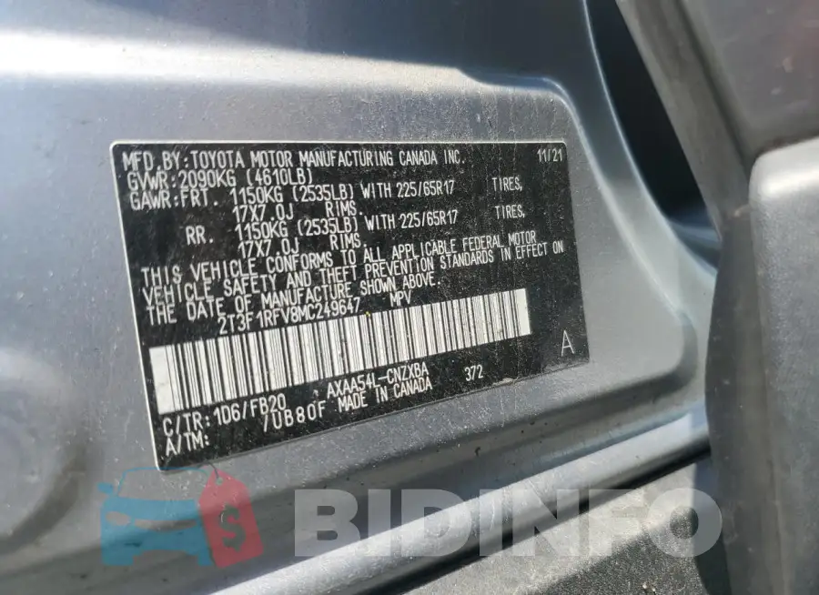 2T3F1RFV8MC249647 Photo# 13
