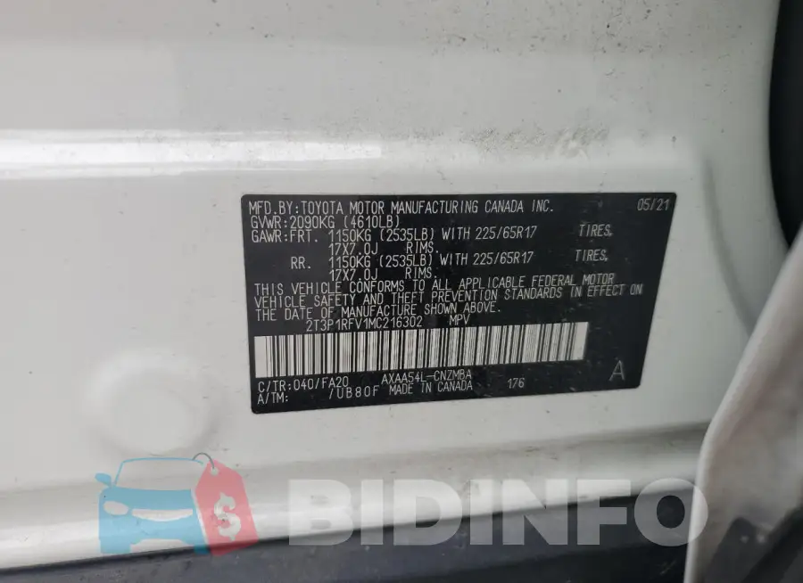 2T3P1RFV1MC216302 Photo# 13