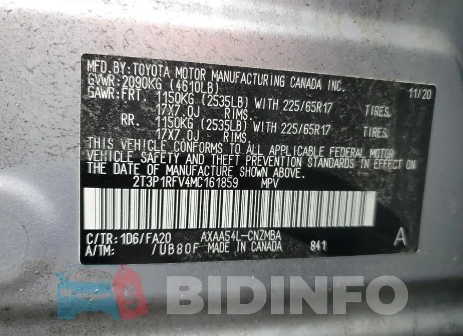 2T3P1RFV4MC161859 Photo# 13