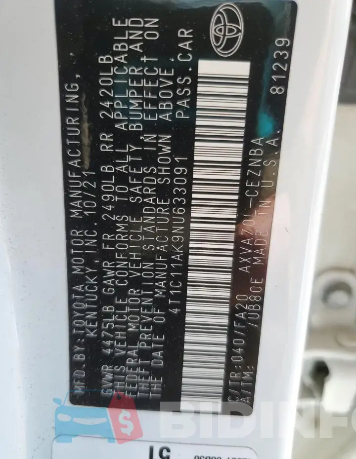 4T1C11AK9NU633091 Photo# 13