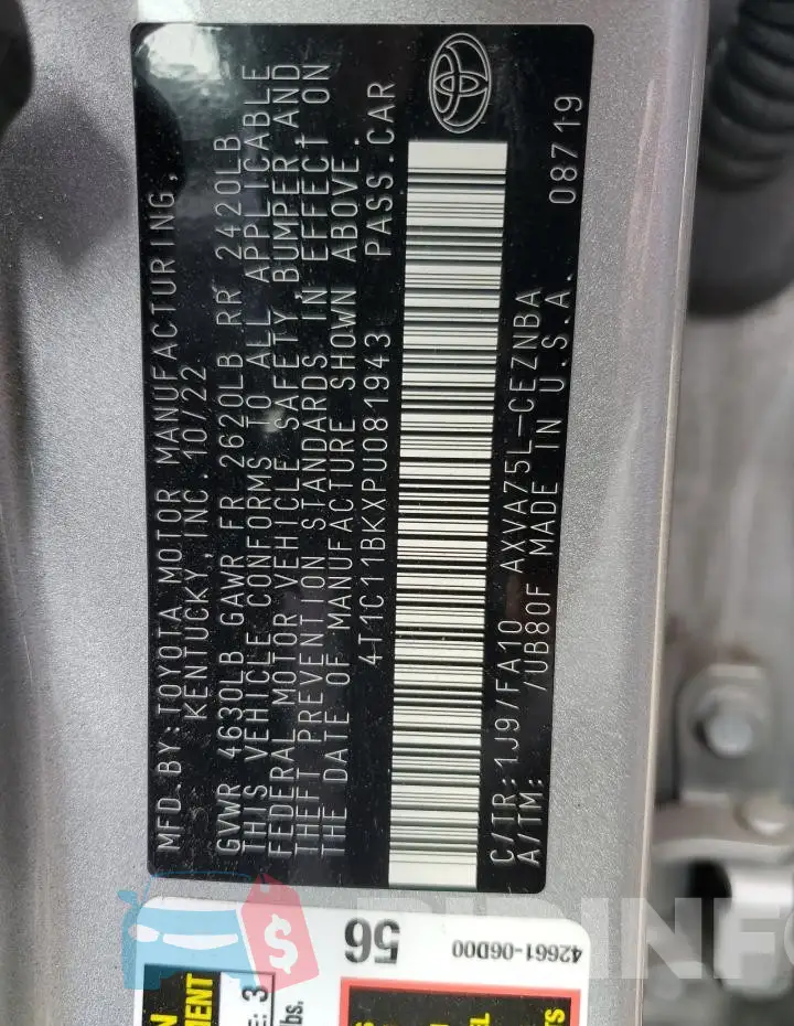 4T1C11BKXPU081943 Photo# 12