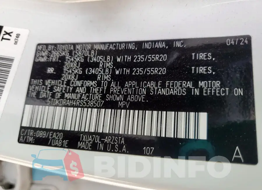 5TDKDRAH4RS538507 Photo# 13