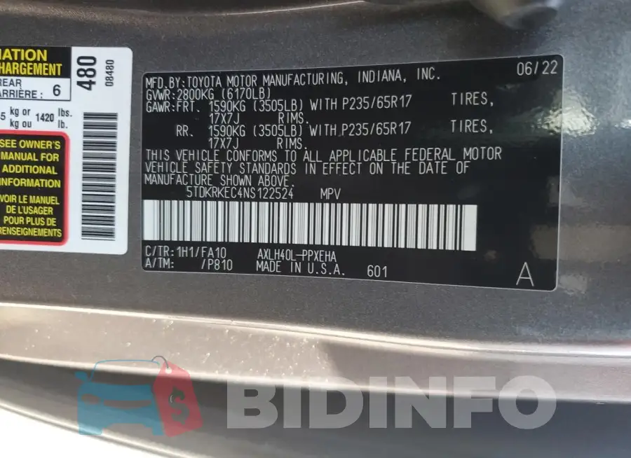5TDKRKEC4NS122524 Photo# 14
