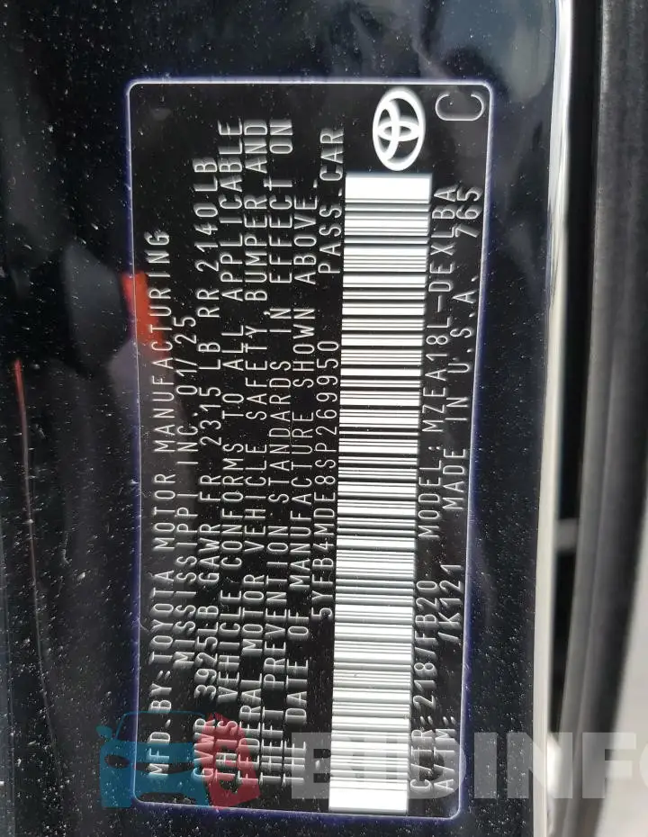 5YFB4MDE8SP269950 Photo# 12