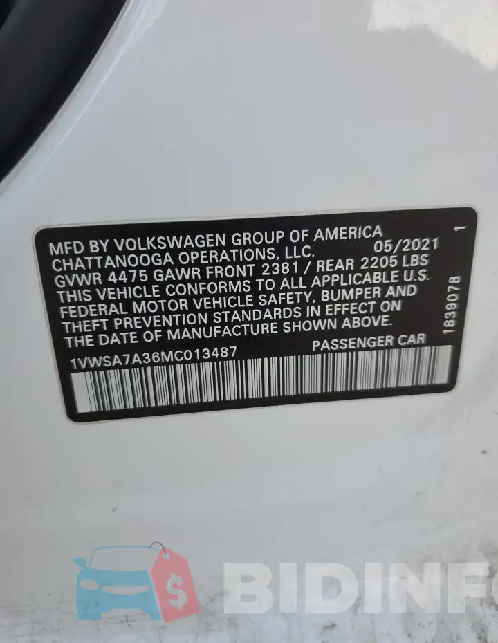 1VWSA7A36MC013487 Photo# 12