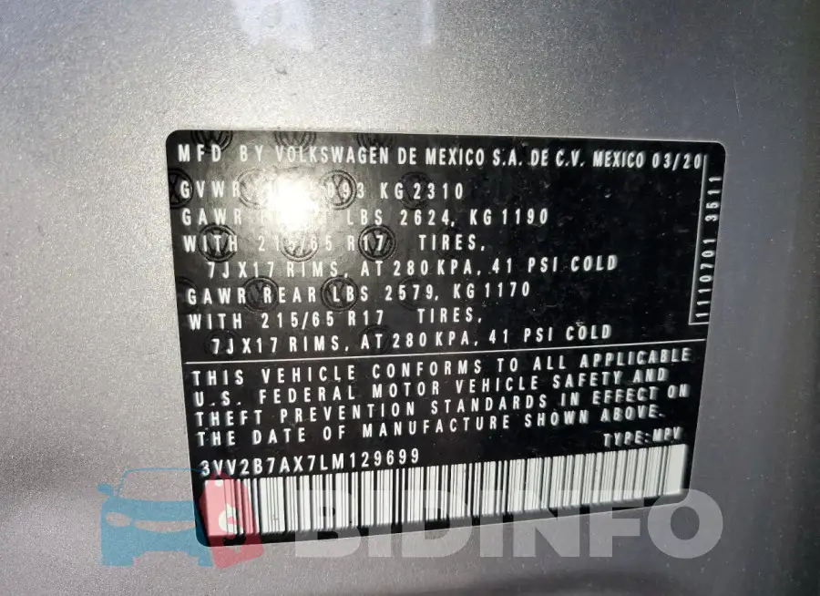 3VV2B7AX7LM129699 Photo# 13