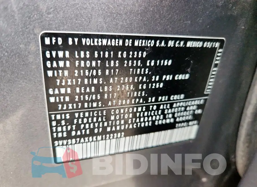 3VV3B7AX5KM122382 Photo# 13