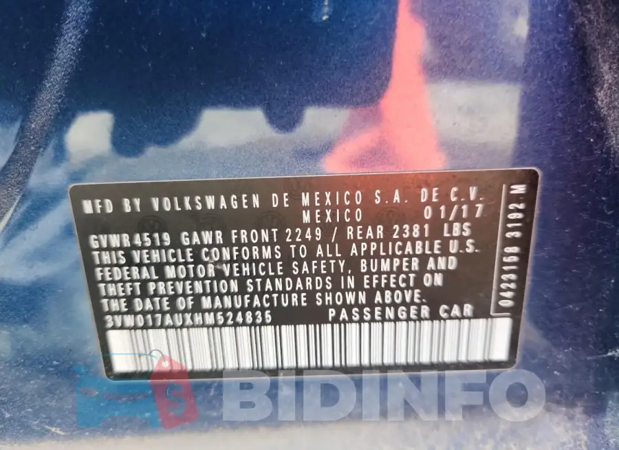 3VW017AUXHM524835 Photo# 12