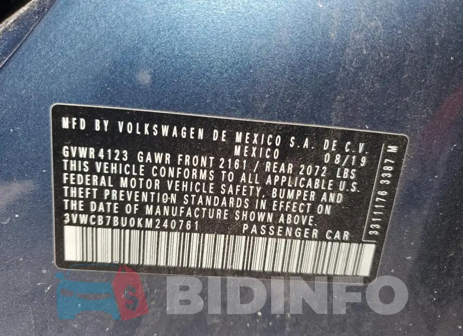 3VWCB7BU0KM240761 Photo# 12