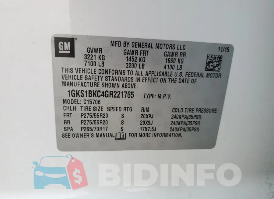 1GKS1BKC4GR221765 Photo# 13