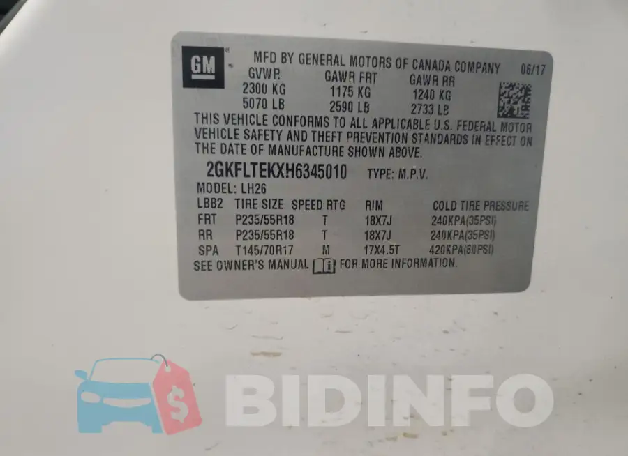2GKFLTEKXH6345010 Photo# 13