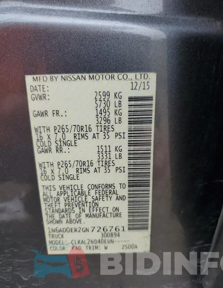 1N6AD0ER2GN726761 Photo# 12