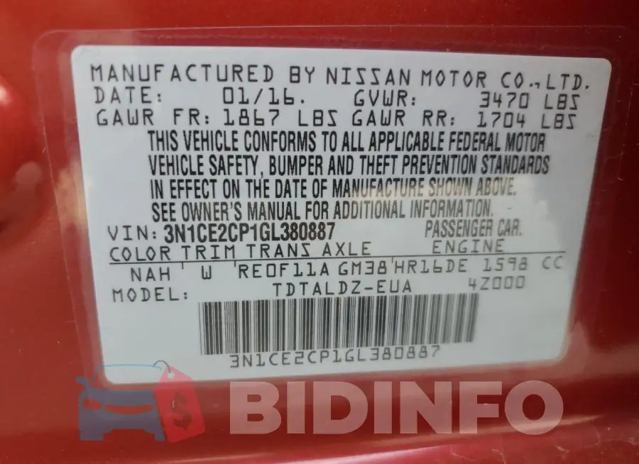 3N1CE2CP1GL380887 Photo# 12