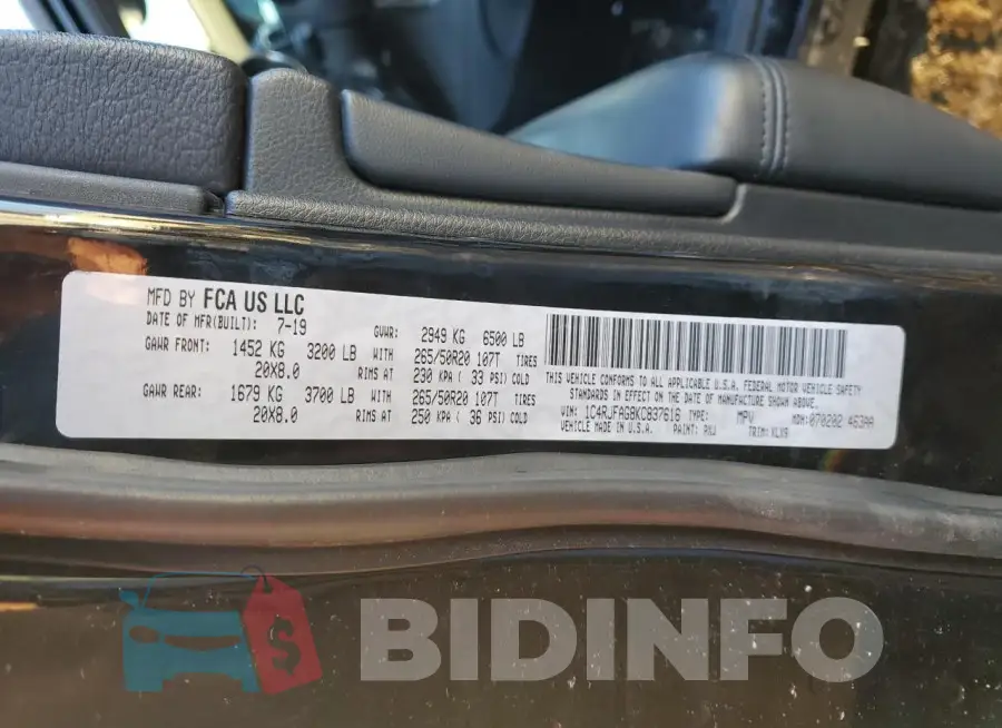 1C4RJFAG8KC837616 Photo# 13