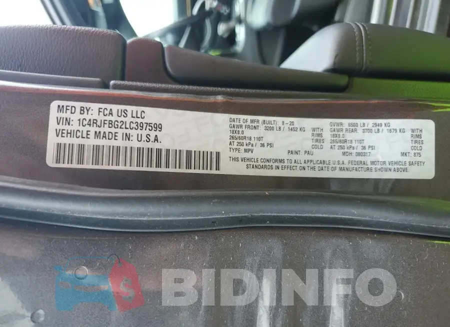 1C4RJFBG2LC397599 Photo# 13