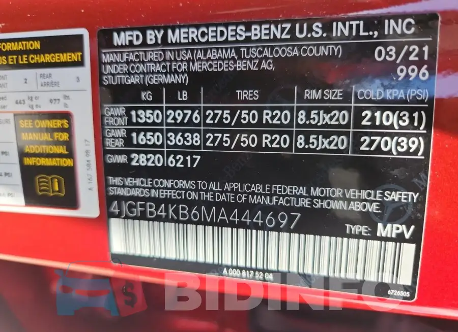 4JGFB4KB6MA444697 Photo# 13
