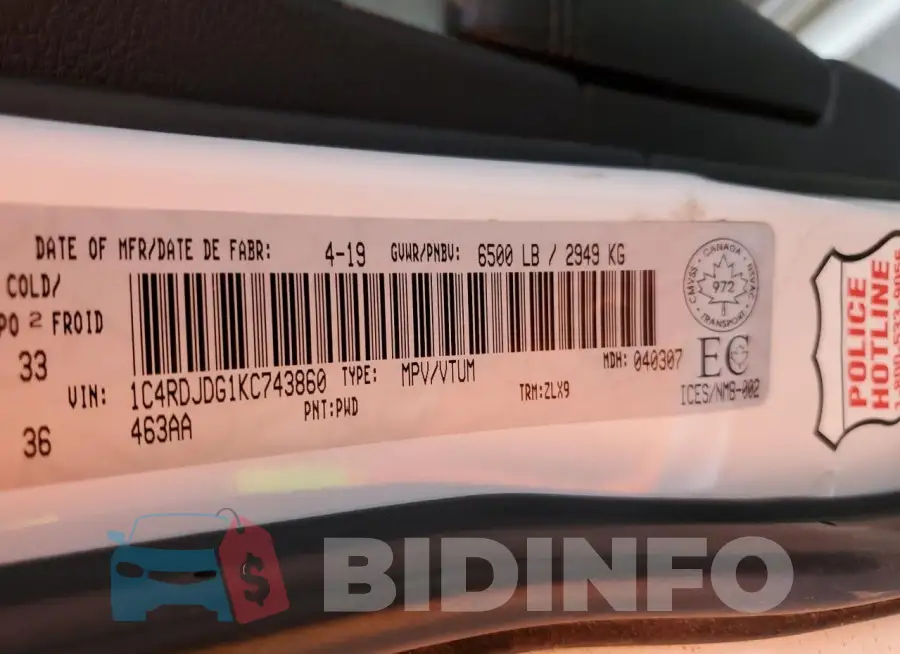 1C4RDJDG1KC743860 Photo# 13