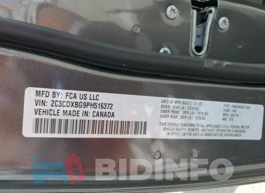 2C3CDXBG9PH516372 Photo# 12