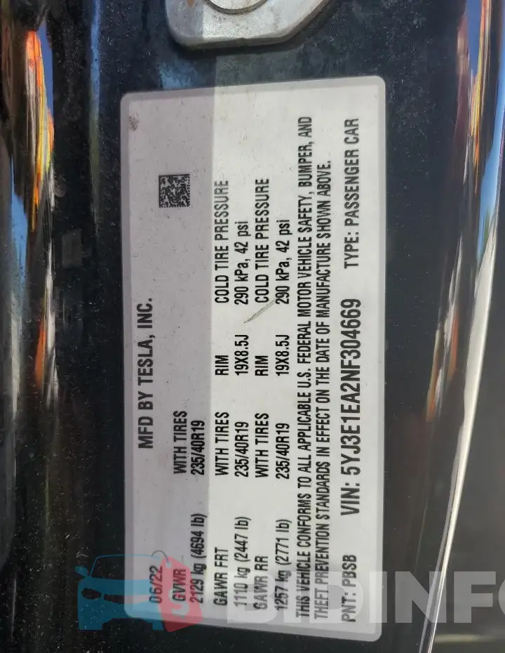 5YJ3E1EA2NF304669 Photo# 13
