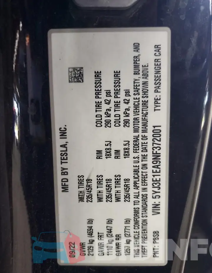5YJ3E1EA9NF372001 Photo# 12