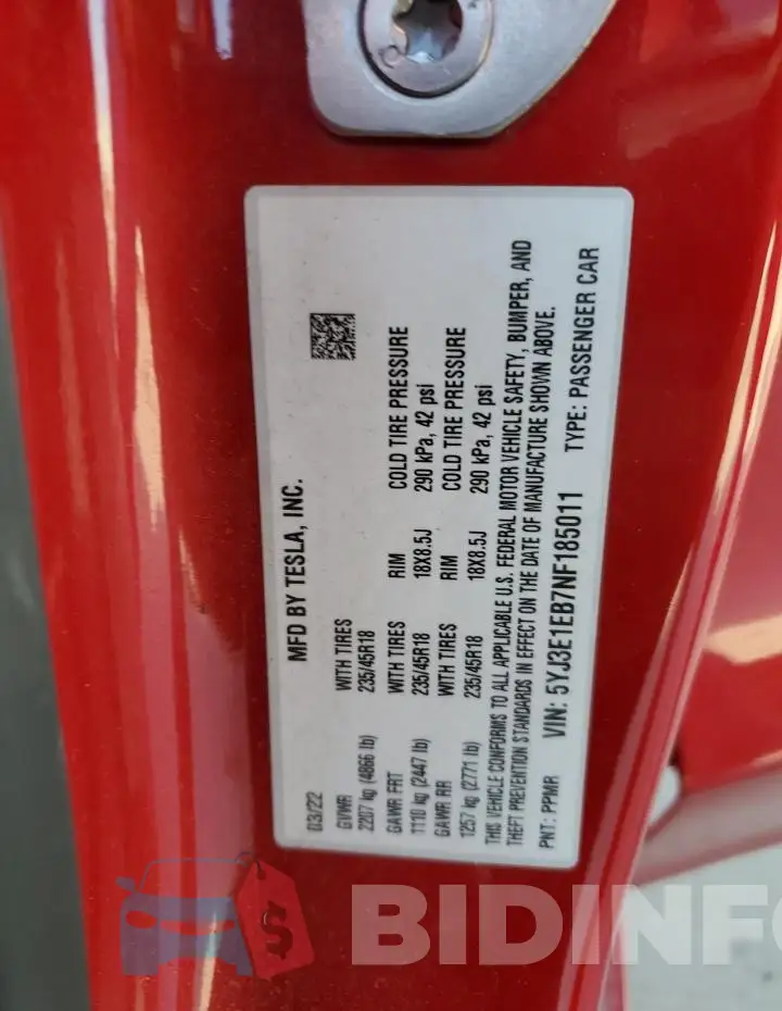 5YJ3E1EB7NF185011 Photo# 12