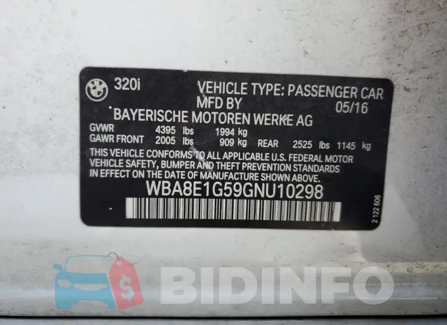 WBA8E1G59GNU10298 Photo# 13