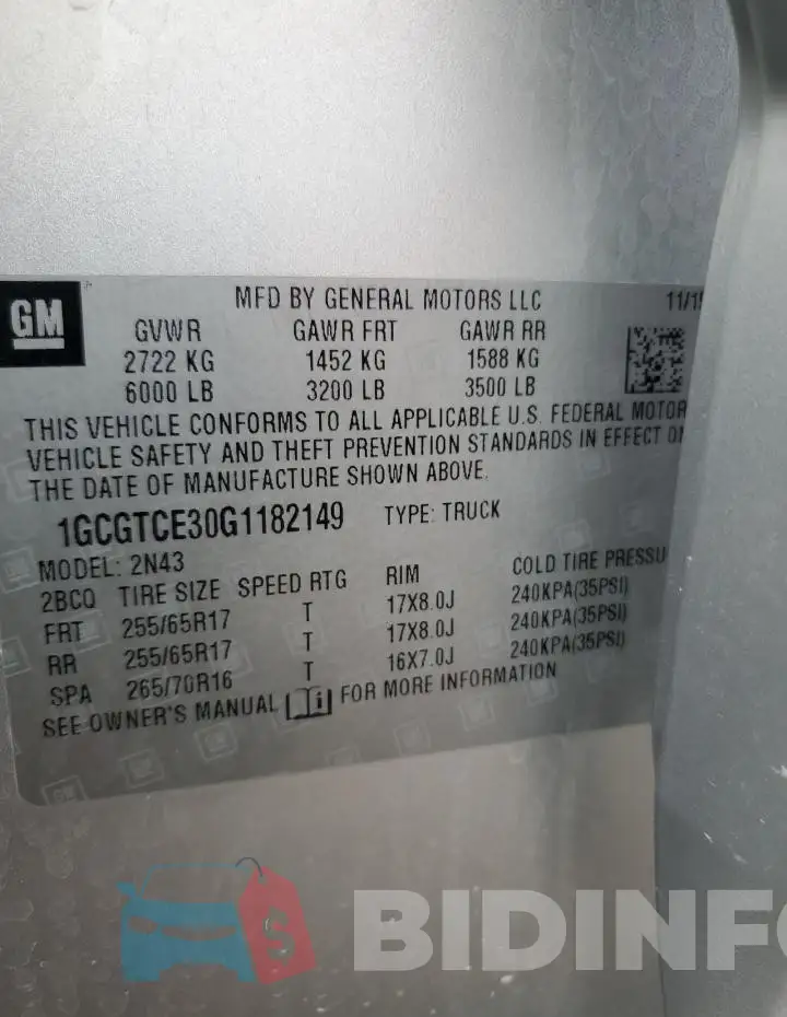1GCGTCE30G1182149 Photo# 12