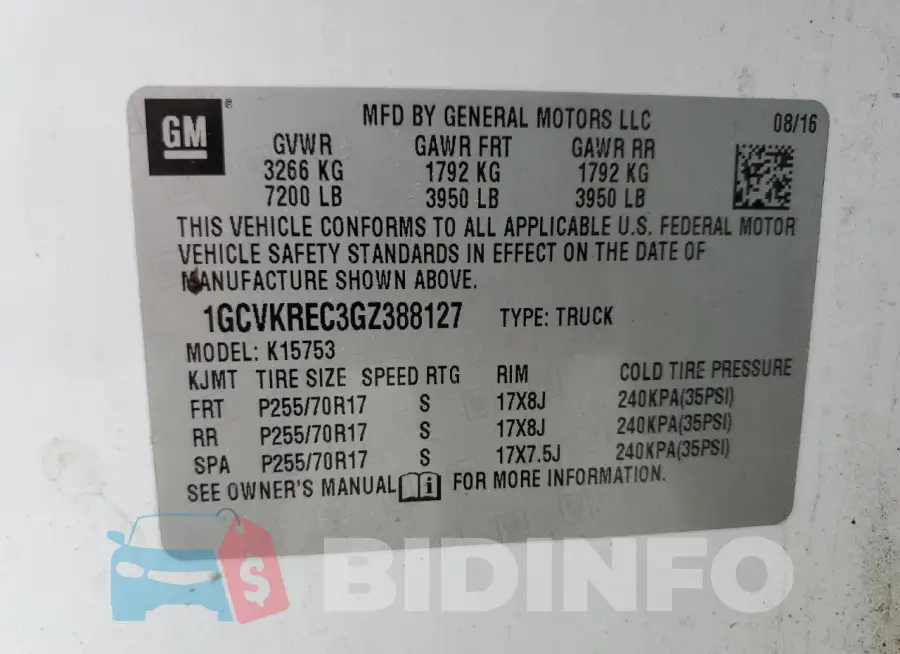 1GCVKREC3GZ388127 Photo# 12
