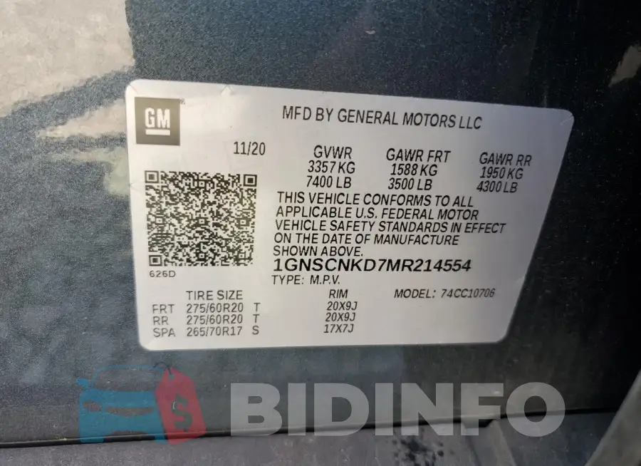 1GNSCNKD7MR214554 Photo# 13