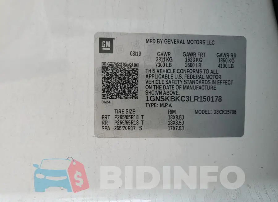 1GNSKBKC3LR150178 Photo# 13