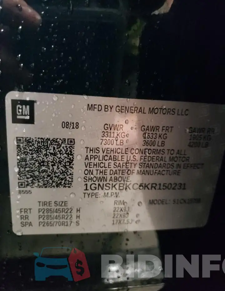 1GNSKBKC5KR150231 Photo# 13