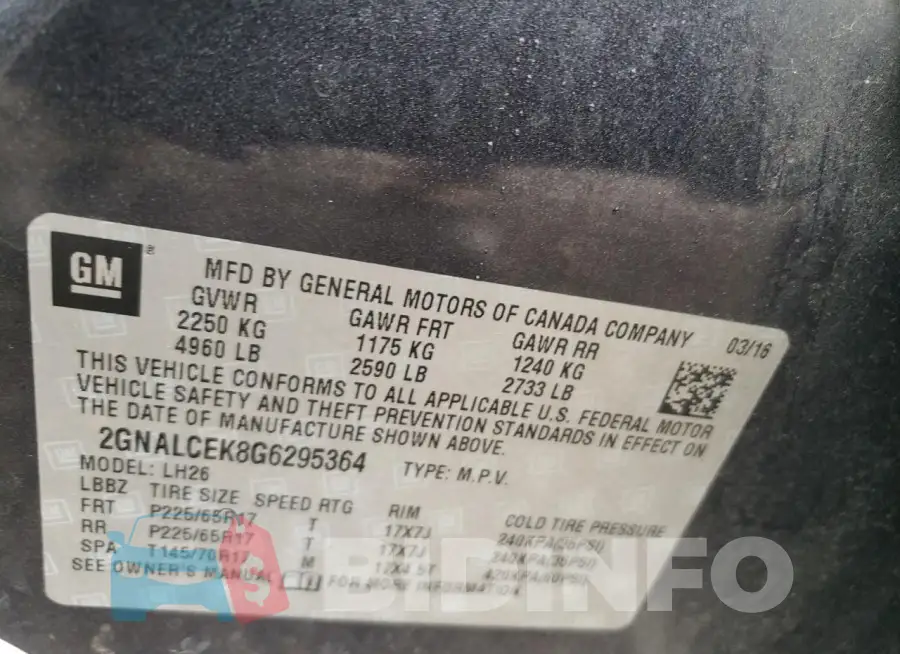 2GNALCEK8G6295364 Photo# 12