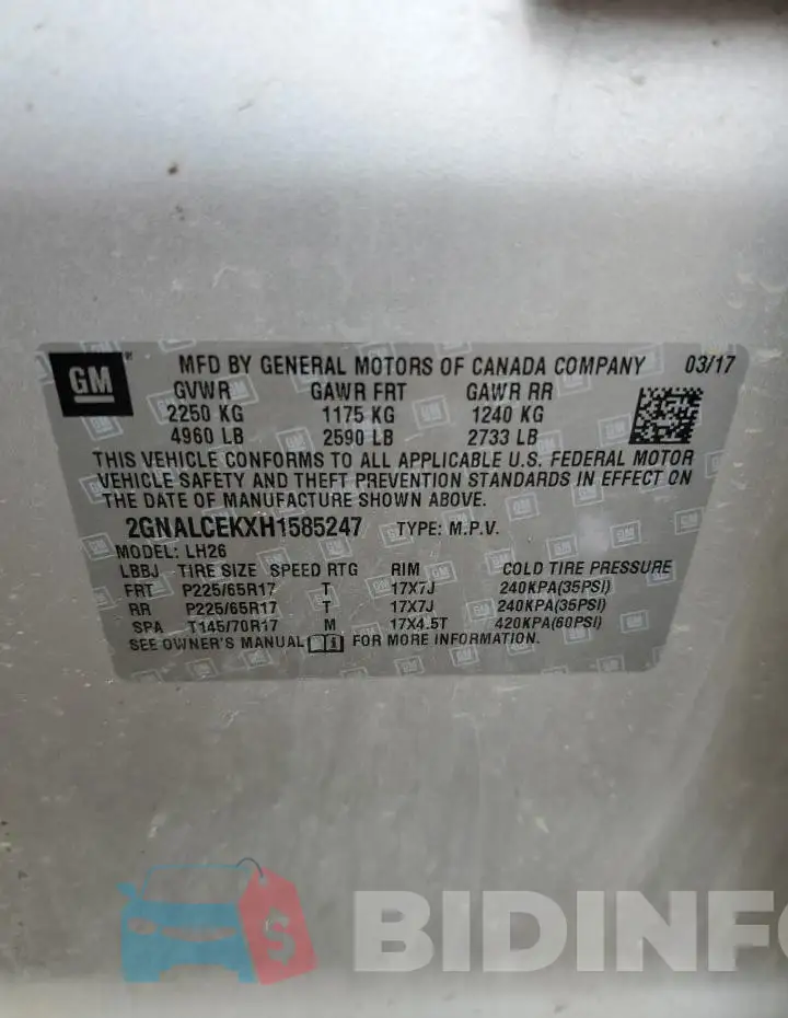 2GNALCEKXH1585247 Photo# 13